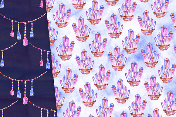 Boho purple crystals digital papers in Textures - product preview 2
