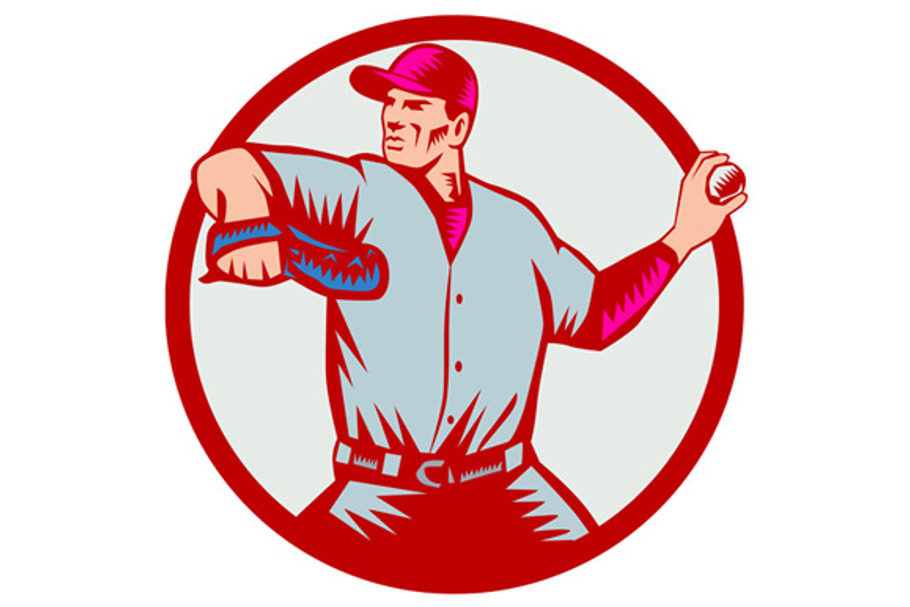 Baseball Pitcher Throwing Ball Circl in Illustrations - product preview 8