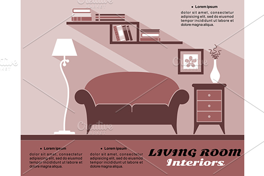 Living room interior in flat style in Graphics - product preview 8