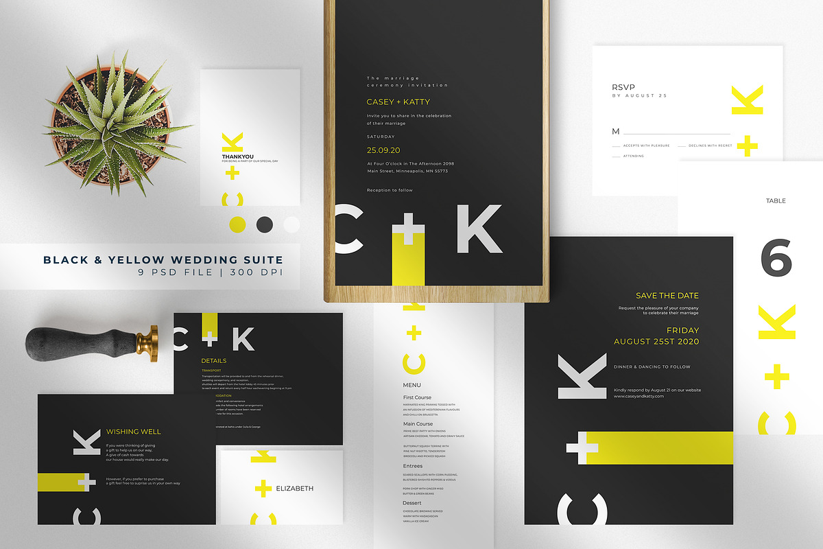 Black & Yellow Wedding Suite in Wedding Templates - product preview 8
