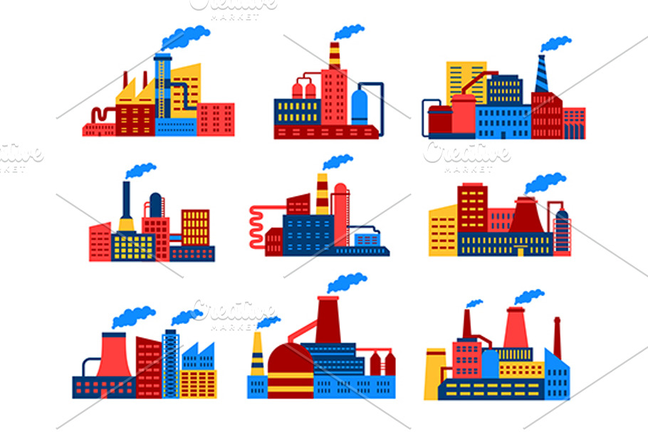 Industrial buildings flat icons in Graphics - product preview 8