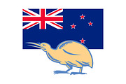 Kiwi Bird NZ Flag Woodcut