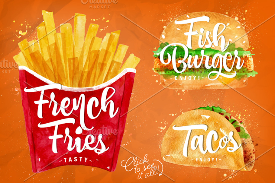 Fast Food Watercolor in Illustrations - product preview 8