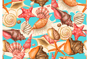 Seamless pattern with seashells