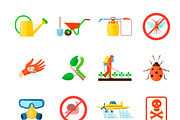 Pesticides and fertilizers icons set
