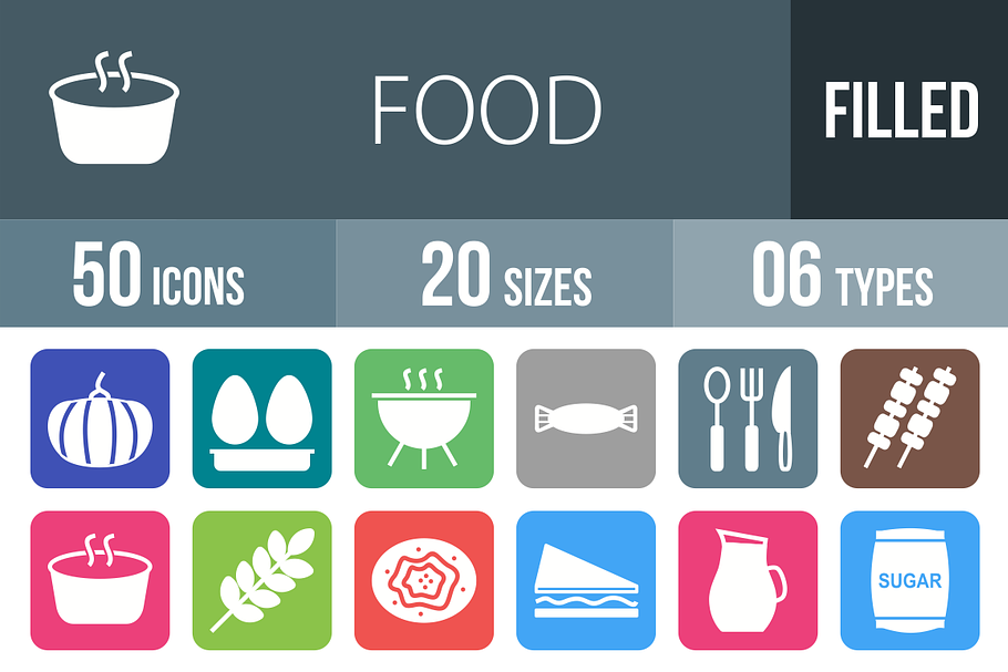 50 Food Flat Round Corner Icons in Graphics - product preview 8