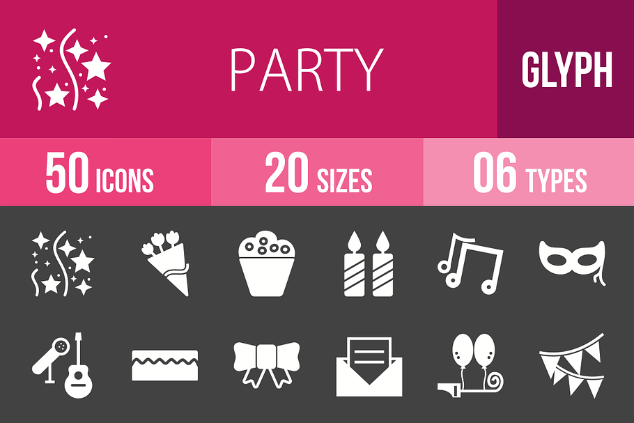 50 Party Glyph Inverted Icons