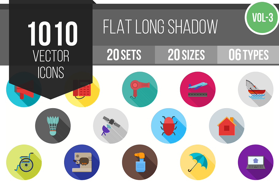 1010 Flat Shadowed Icons (V3)