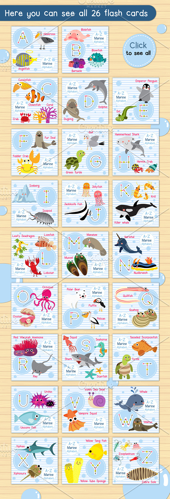 ABC marine vocabulary flash cards in Illustrations - product preview 1
