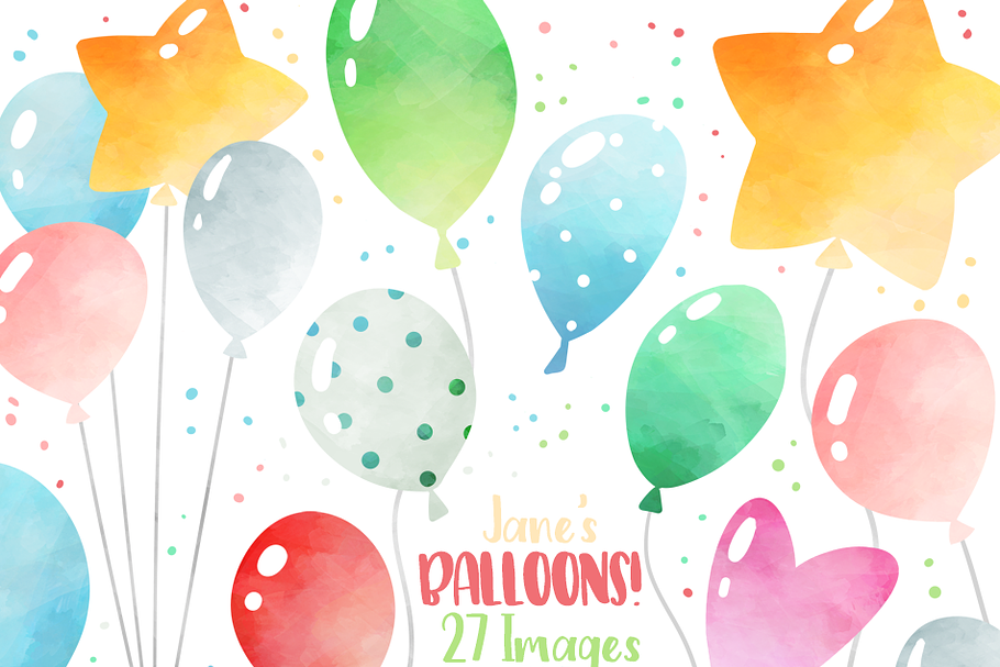 Balloons Watercolor Clipart Set in Illustrations - product preview 8