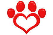 Red Love Paw Print Logo Design Flat