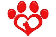 Red Love Paw With Dog Silhouette