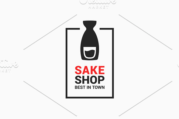 Sake shop logo. Sake bottle on white