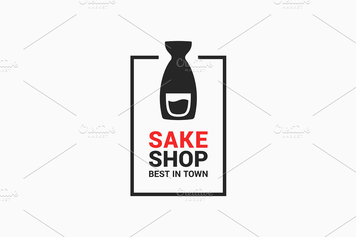 Sake shop logo. Sake bottle on white in Illustrations - product preview 8