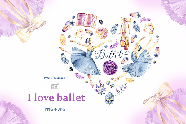 Watercolor ballerinas heart