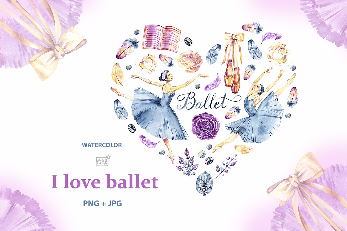 Watercolor ballerinas heart in Illustrations - product preview 8