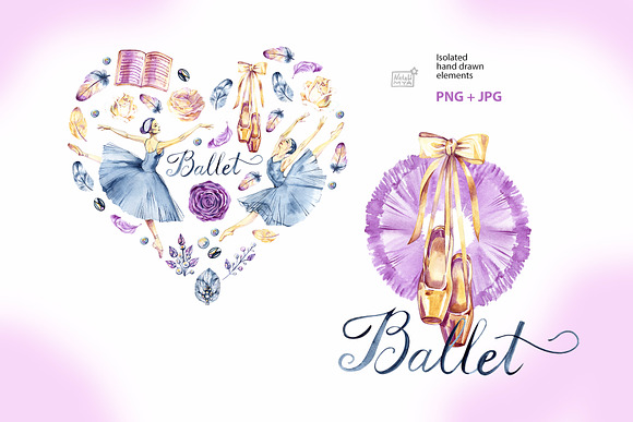 Watercolor ballerinas heart in Illustrations - product preview 1