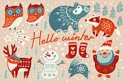 Hello winter characters set