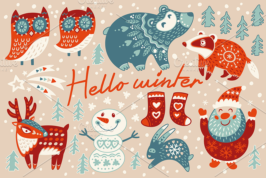Hello winter characters set in Illustrations - product preview 8