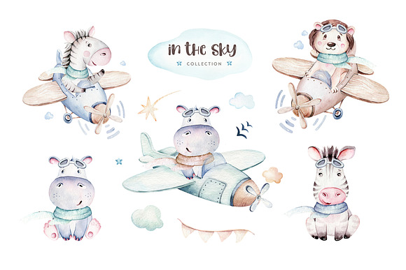 In the sky. Watercolor collection in Illustrations - product preview 14