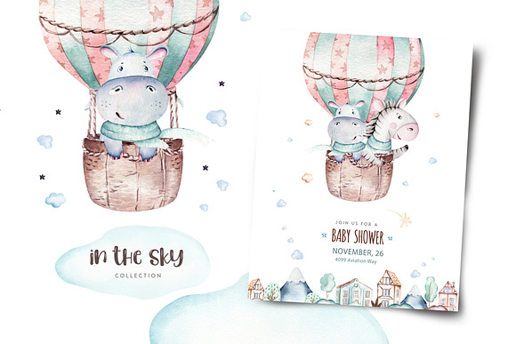 In the sky. Watercolor collection in Illustrations - product preview 15