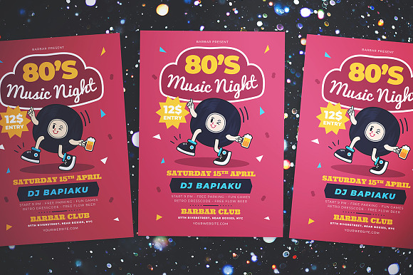 80's Music Night Party Flyer in Flyer Templates - product preview 2