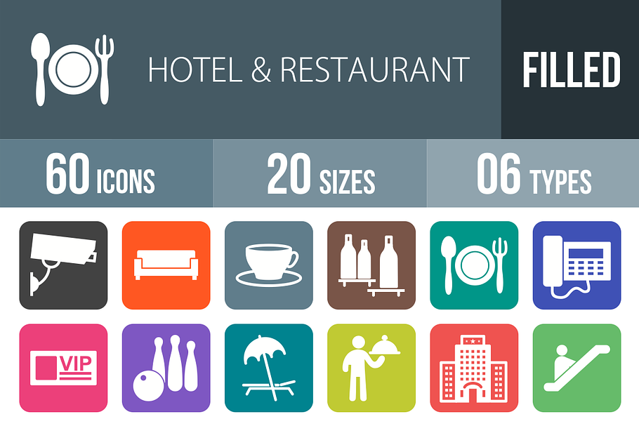 60 Hotel Flat Round Corner Icons in Graphics - product preview 8