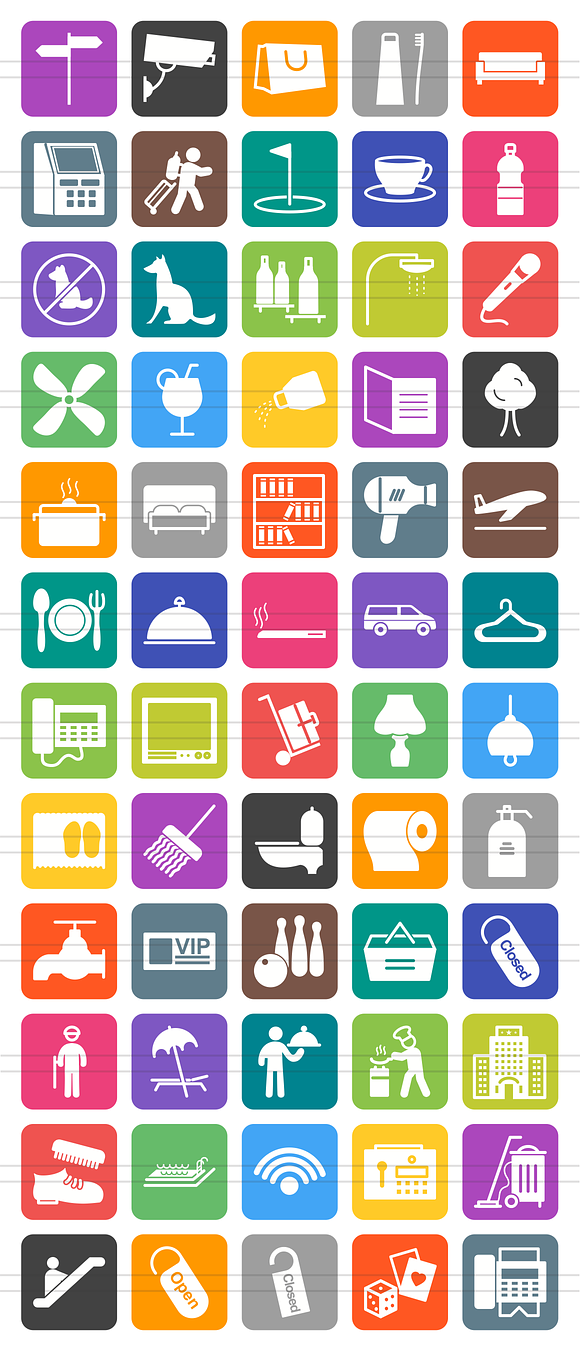 60 Hotel Flat Round Corner Icons in Graphics - product preview 1