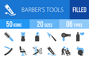 50 Barber’s Tools Blue & Black Icons