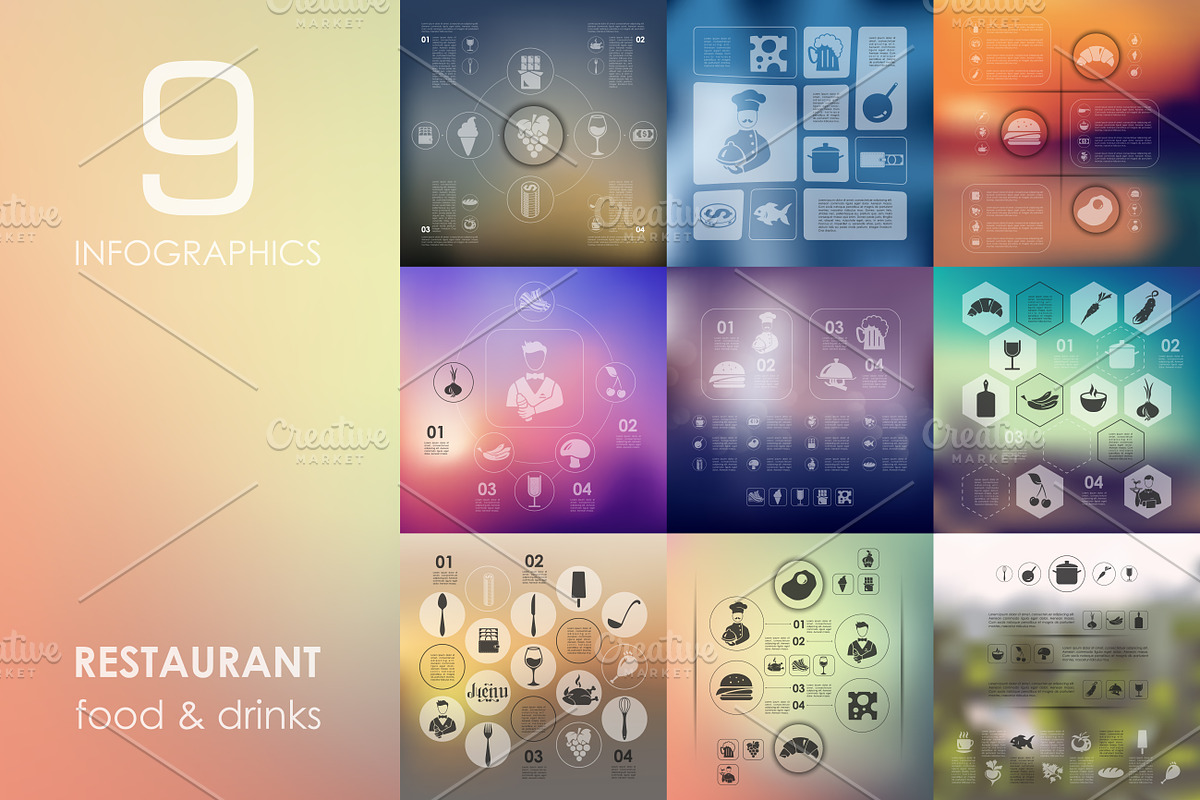 9 restaurant infographics in Illustrations - product preview 8