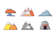Mountains icon set, cartoon style