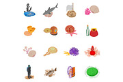 Marine environment icons set