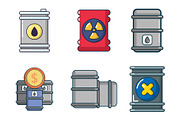 Barrel icon set, cartoon style