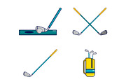 Golf stick icon set, cartoon style