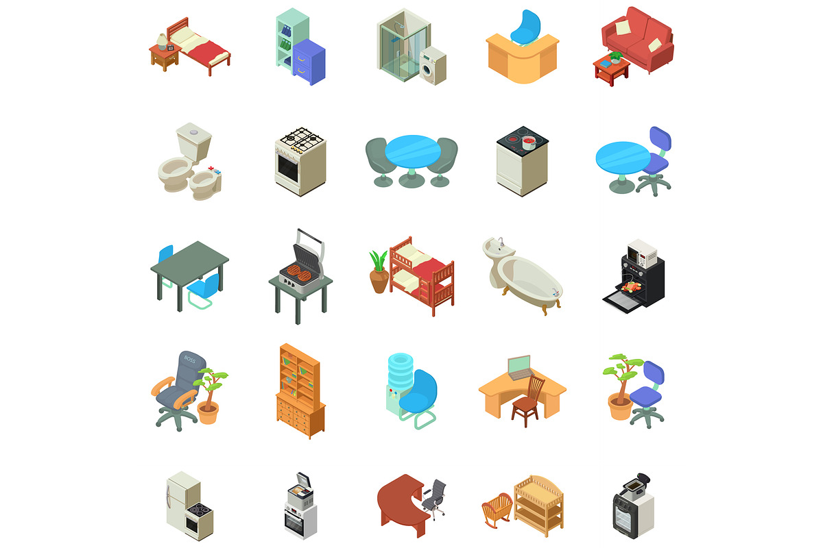 Home furniture icons set in Illustrations - product preview 8