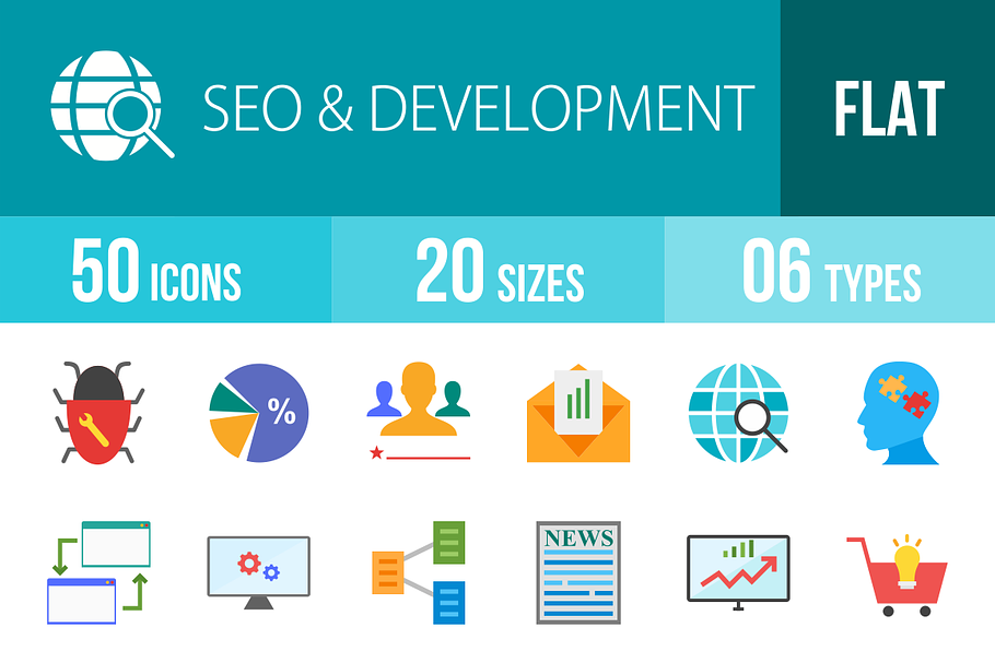 50 SEO Flat Multicolor Icons in Graphics - product preview 8