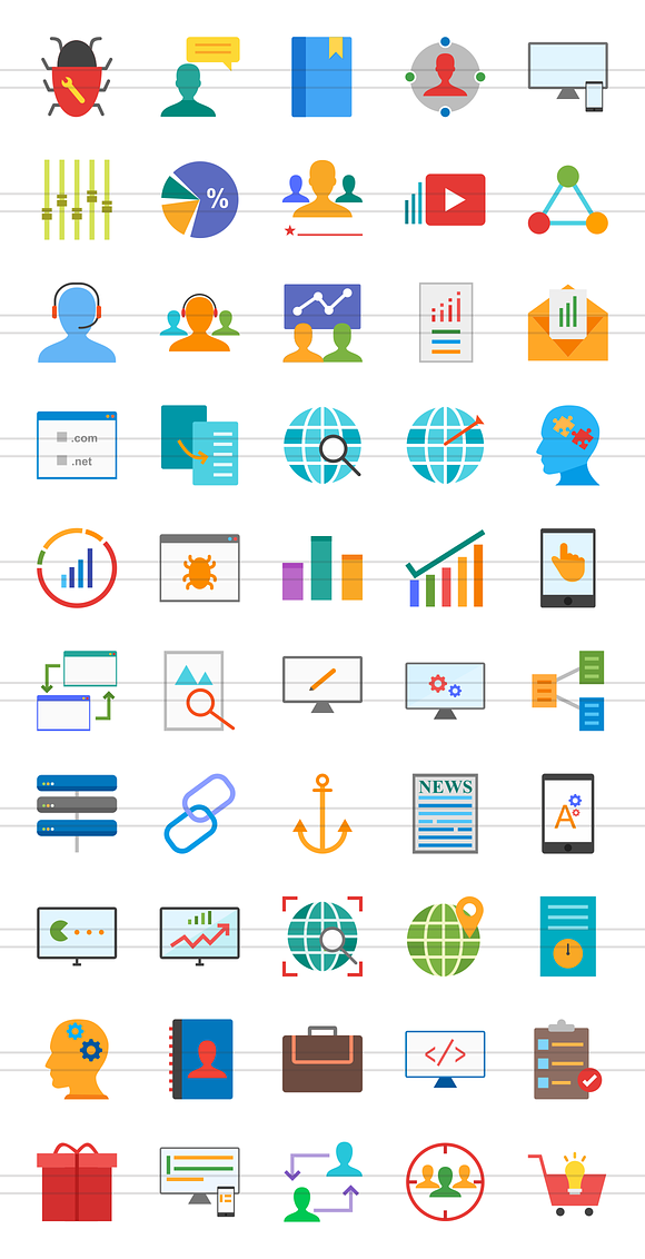 50 SEO Flat Multicolor Icons in Graphics - product preview 1