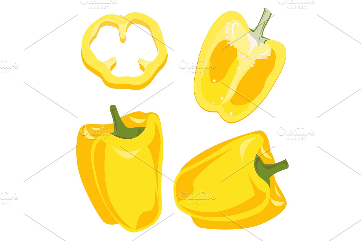 Yellow bell pepper vegetables set in Illustrations - product preview 8