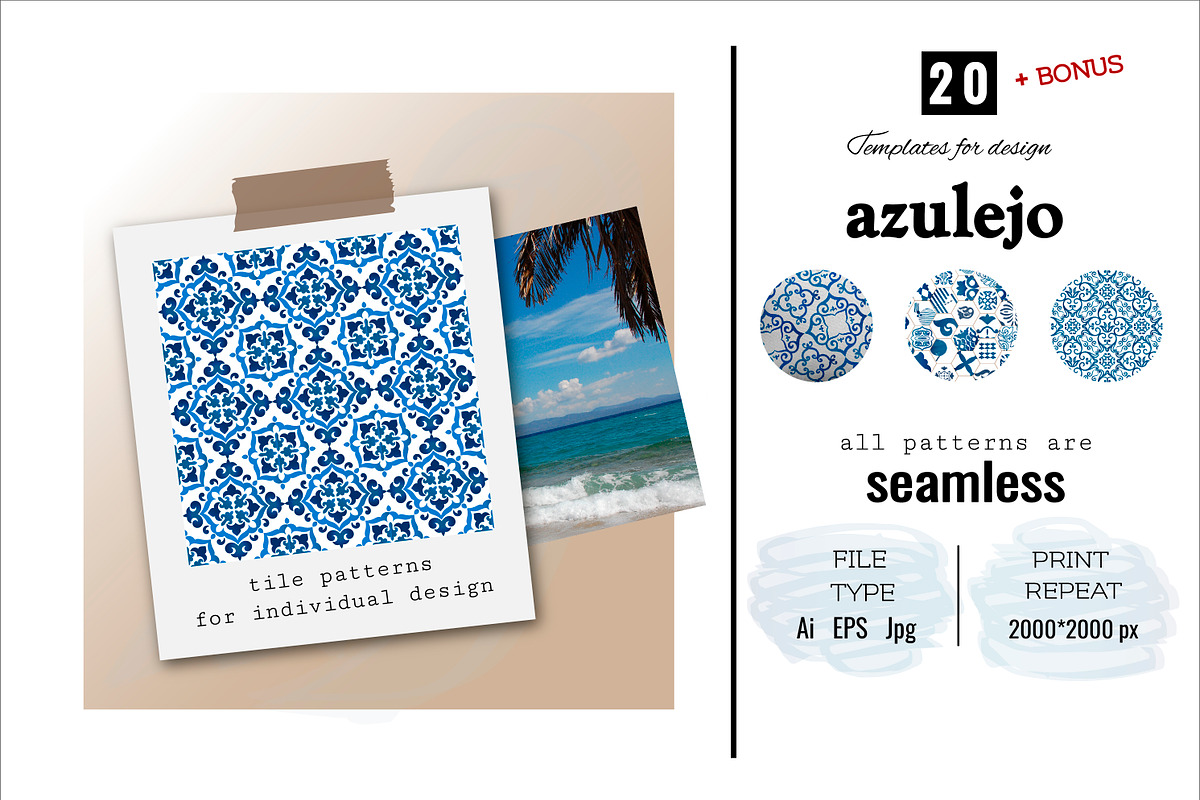 Set of 50 AZULEJO TILES templates in Patterns - product preview 8