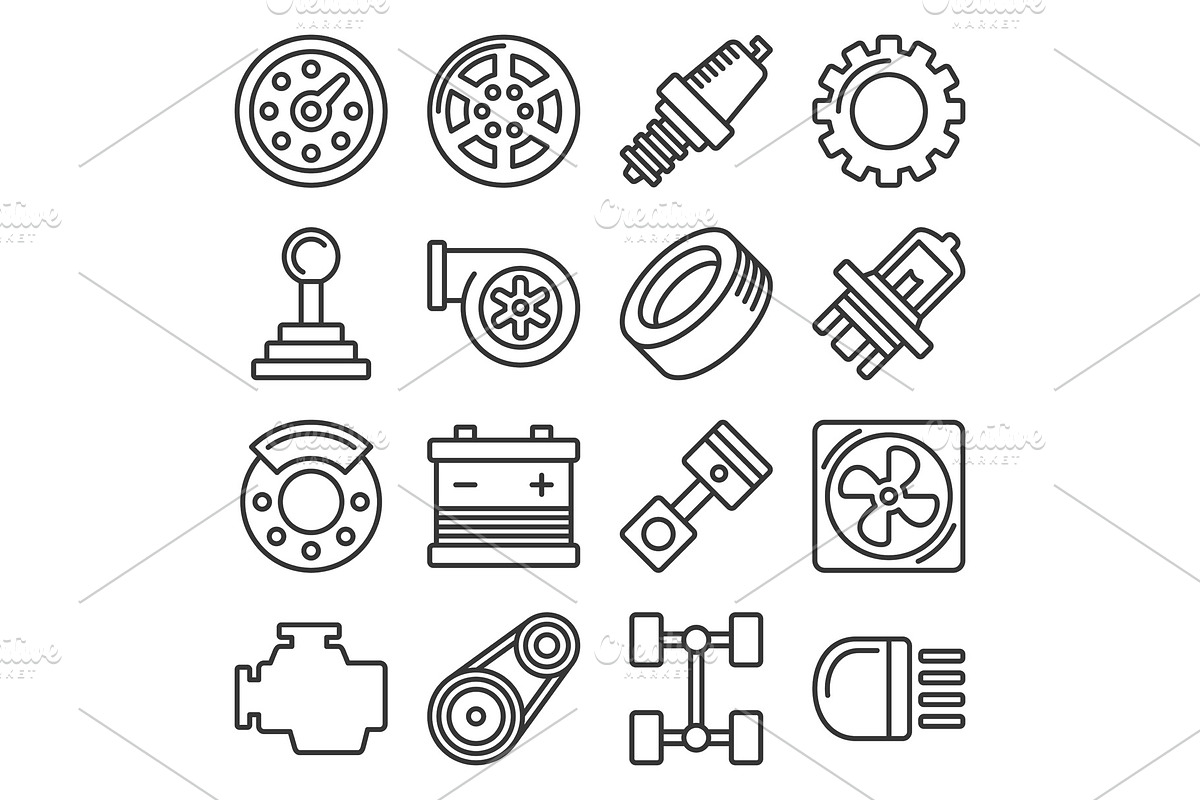 Car Parts Icons Set on White in Illustrations - product preview 8