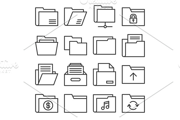 Folder Icons Set on White Background