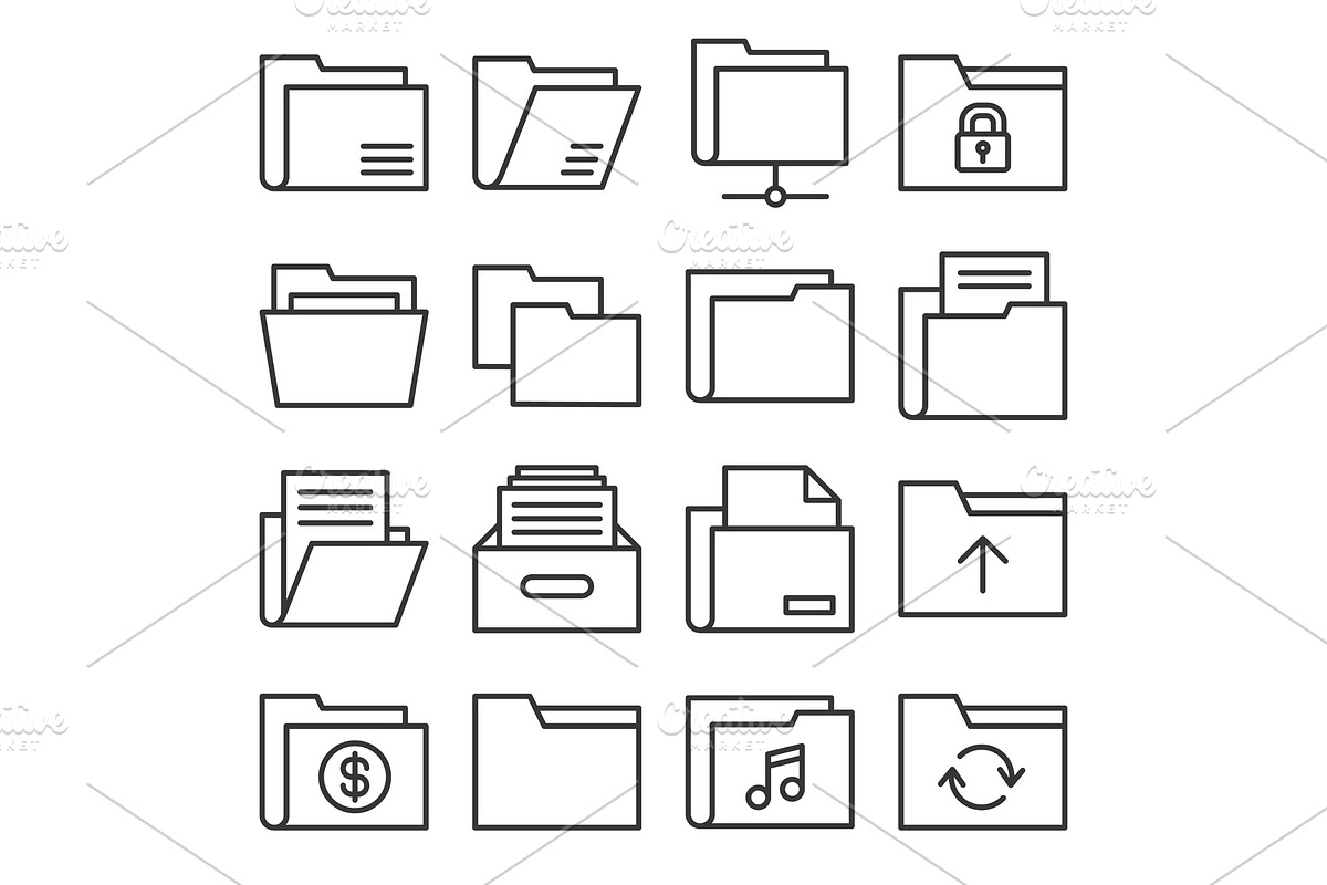 Folder Icons Set on White Background in Illustrations - product preview 8