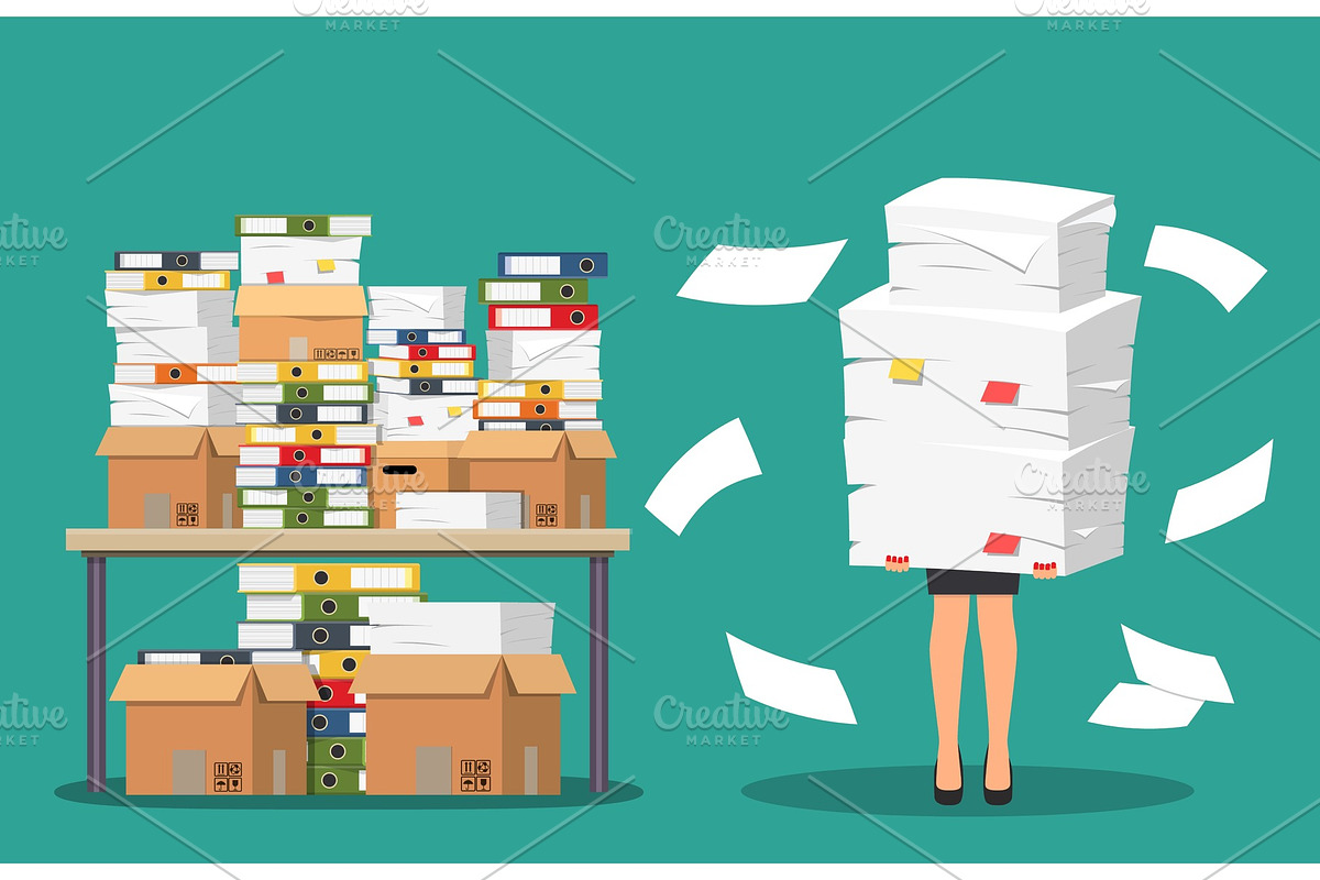 Businesswoman holds pile of office in Illustrations - product preview 8