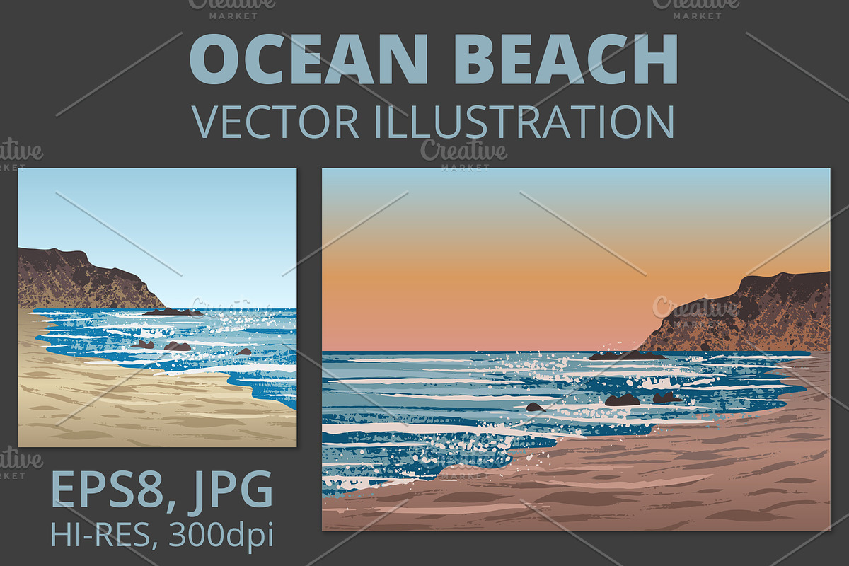 Ocean Beach, vector illustration in Illustrations - product preview 8