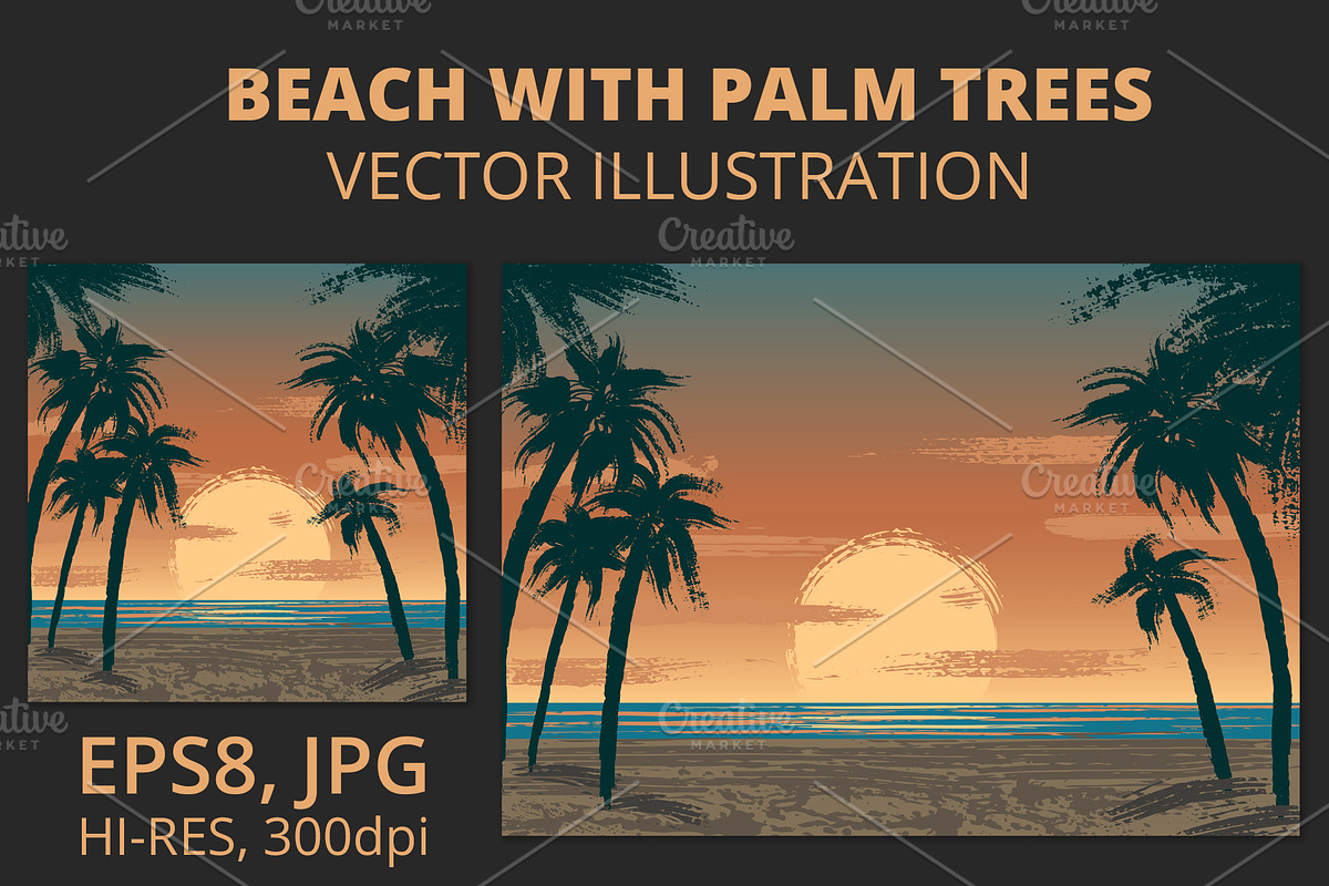 Tropical beach with palm trees in Illustrations - product preview 8
