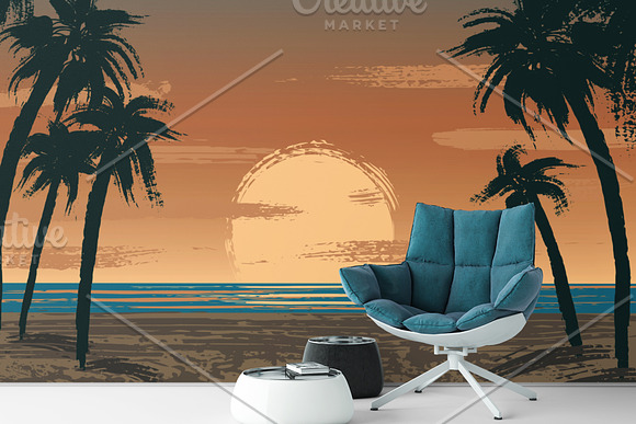 Tropical beach with palm trees in Illustrations - product preview 4