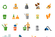 Garbage and trash flat icons set