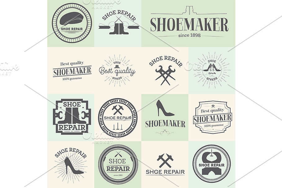 Set of shoes repair shoemaker labels in Graphics - product preview 8