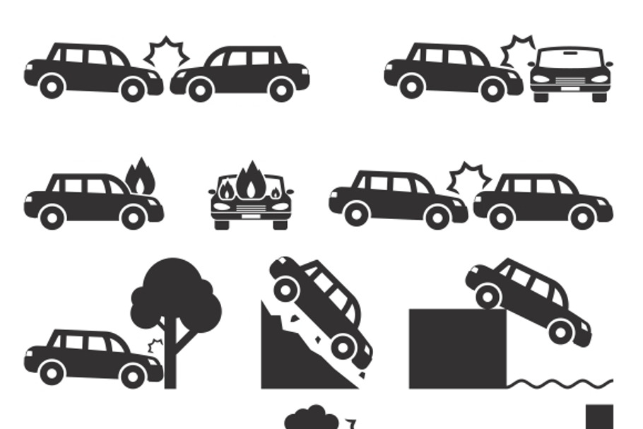 Car crash and accidents icon set in Graphics - product preview 8
