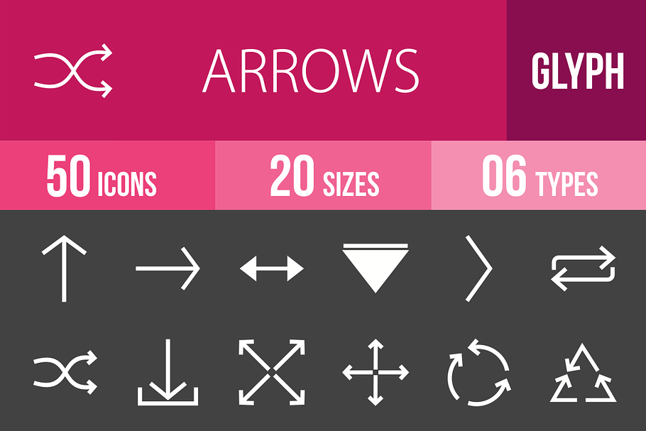 50 Arrows Glyph Inverted Icons